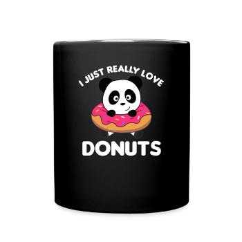 Süßes Panda lustige Tiere in Donut pink - Tasse einfarbig - Schwarz - Vorne