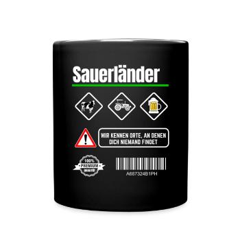 Sauerland Spruch Bier Schützenfest Sauerländer - Tasse einfarbig - Schwarz - Vorne