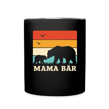 Mama Bear Retro Stripes Vintage Mother and Baby - Full Colour Mug - black - Front