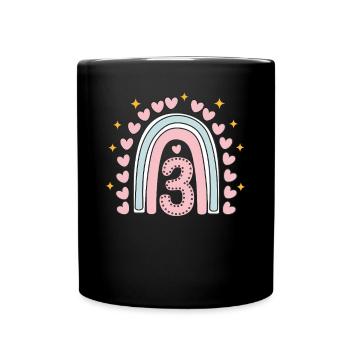 Cute 3rd Birthday Heart & Rainbow Design - Full Colour Mug - black - Front