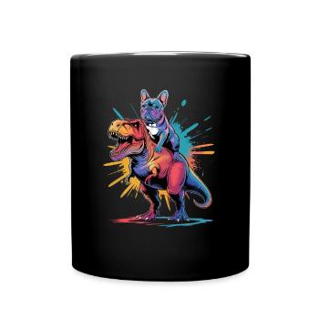 French Bulldog Riding Dinosaur With - Full Colour Mug - black - Front