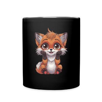 Niedlicher Zeichentrickfuchs mit großen Augen und - Tasse einfarbig - Schwarz - Vorne