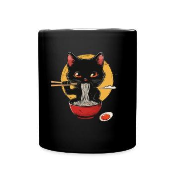 Black Cat With Ramen Bowl Moon - Full Colour Mug - black - Front