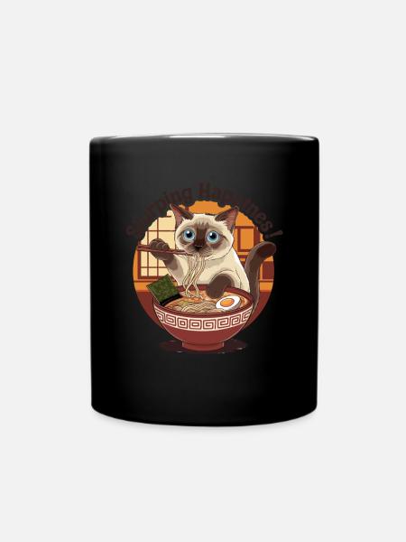 Siamkatze Mit Ramen Schüssel Slurping Hapatnes - Tasse einfarbig - Schwarz