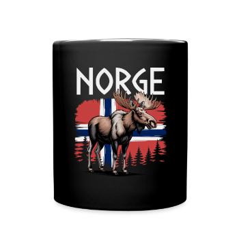 Norge Elch vor Norwegen Flagge Wald Design - Tasse einfarbig - Schwarz - Vorne