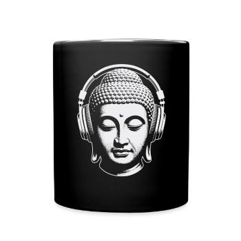 Buddha mit Kopfhörern Achtsamkeit Musik Boho Zen - Tasse einfarbig - Schwarz - Vorne