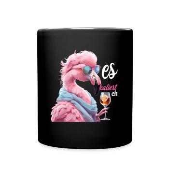 It escalates anyway Flamingo with sunglasses and wine - Full Colour Mug - black - Front