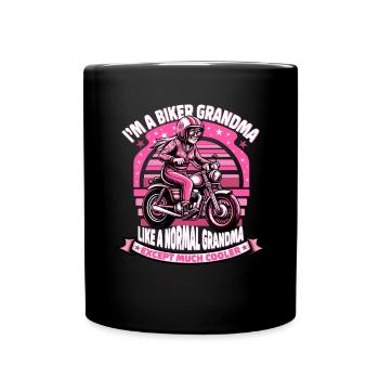 Biker Grandma Cartoon Illustration - Full Colour Mug - black - Front