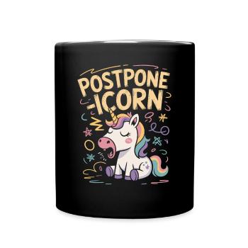 Postpone-Icorn Lustiges Prokrastination Einhorn - Tasse einfarbig - Schwarz - Vorne