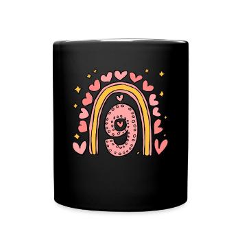 Coeur mignon du 9e anniversaire et design arc-en-ciel - Mug uni - noir - Devant