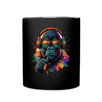 Monkey DJ Écouteurs Lunettes Soleil - Mug uni - noir - Devant