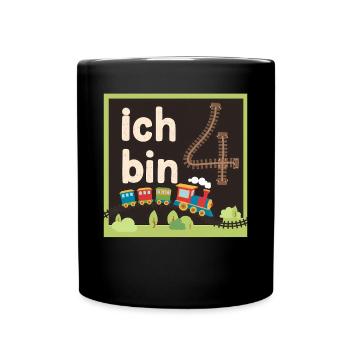 Ich bin 4 Zug Eisenbahn 4. Geburtstag - Tasse einfarbig - Schwarz - Vorne
