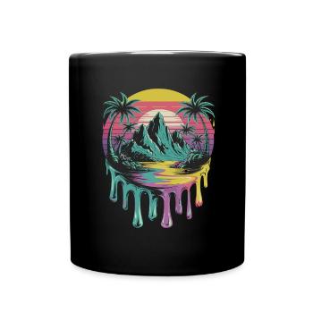 Tropical Island Sunset Palm Trees Art - Full Colour Mug - black - Front