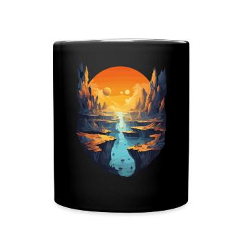 Paysage fantastique avec coucher de soleil et - Mug uni - noir - Devant