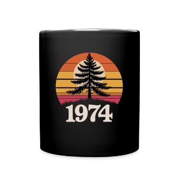 Retro Sonnenuntergang Natur 1974 Wald Baum - Tasse einfarbig - Schwarz - Vorne