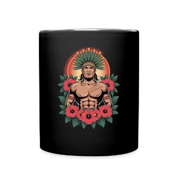 Proud tribal warrior with hibiscus - Full Colour Mug - black - Front