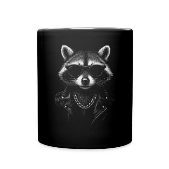 Cooler Waschbär Mit Sonnenbrille Und Lederjacke - Tasse einfarbig - Schwarz - Vorne