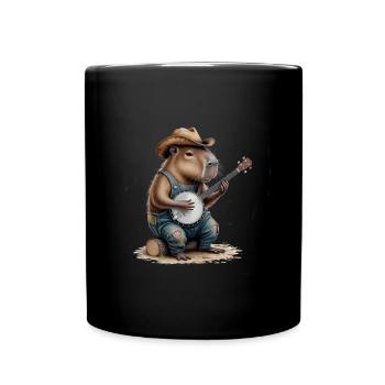 Cooles Capybara spielt Banjo - Tasse einfarbig - Schwarz - Vorne