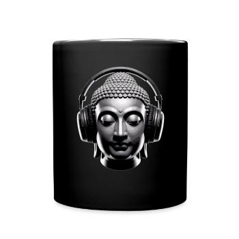 Buddha mit Kopfhörern Achtsamkeit Musik Boho Zen - Tasse einfarbig - Schwarz - Vorne