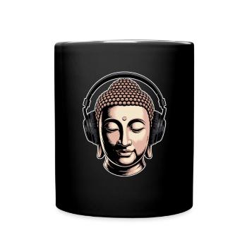 Buddha mit Kopfhörern Achtsamkeit Musik Boho Zen - Tasse einfarbig - Schwarz - Vorne