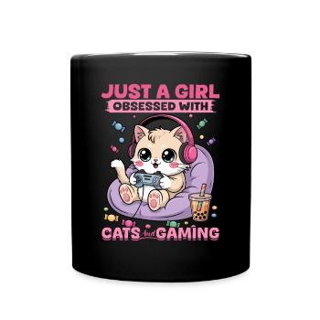 Gamer Gaming Cat Video Game - Full Colour Mug - black - Front