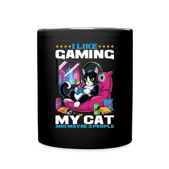 Gamer Gaming Cat Video Game - Full Colour Mug - black - Front