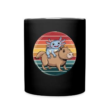Axolotl sur Capybara Motif Rétro Amoureux des Animaux - Mug uni - noir - Devant