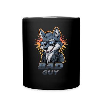 Cooler Wolf Mit Sonnenbrille Und Lederjacke - Bad - Tasse einfarbig - Schwarz - Vorne