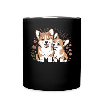 Corgi Hund Boho Stil: Liebevolle Begleiter - Tasse einfarbig - Schwarz - Vorne