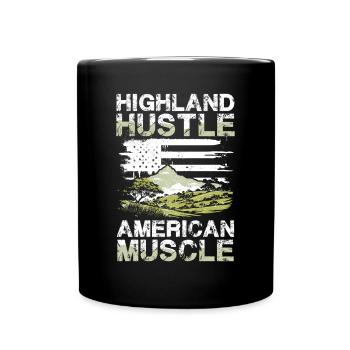Highland Hustle American Muscle Berge Abenteuer - Tasse einfarbig - Schwarz - Vorne