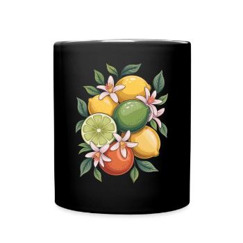 Fresh citrus fruits and flowers arrangement - Full Colour Mug - black - Front