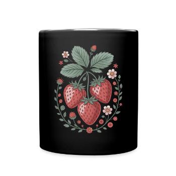 Cheerful strawberries with floral decoration - Full Colour Mug - black - Front