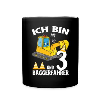 Excavatrice d’anniversaire 3 ans Excavatrice Cadeau de fête - Mug uni - noir - Devant