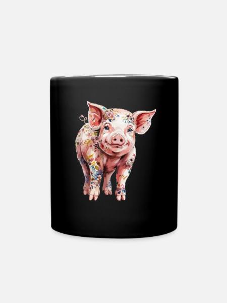 Cochon floral avec imprimé floral pour - Mug uni - noir