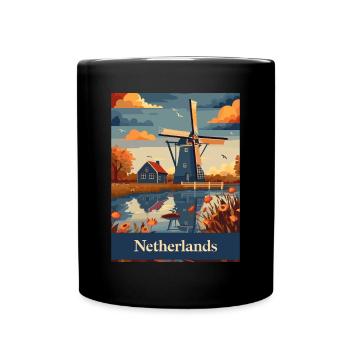 Netherlands Windmills Landscape Nature - Full Colour Mug - black - Front