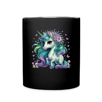 Magic unicorn with flower wreath and - Full Colour Mug - black - Front