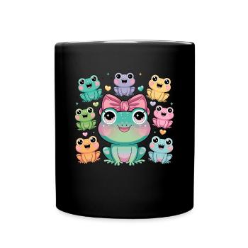 Cheerful frog family with bow for kids - Full Colour Mug - black - Front