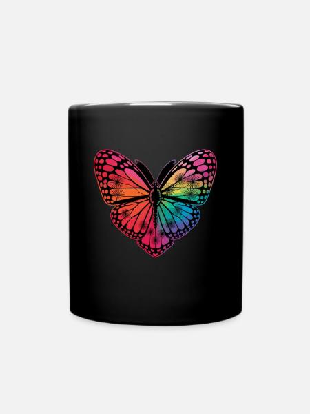 Bunter Schmetterling Regenbogen Fantasie Natur - Tasse einfarbig - Schwarz