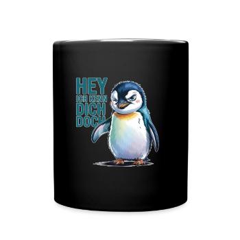 Hey I Know You Penguin Illustration - Full Colour Mug - black - Front
