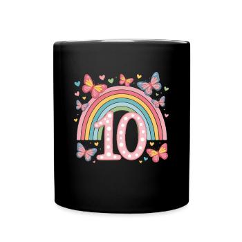Papillon arc-en-ciel 10e anniversaire fille - Mug uni - noir - Devant