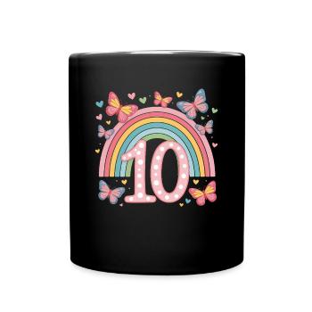 Papillon arc-en-ciel 10e anniversaire fille - Mug uni - noir - Devant
