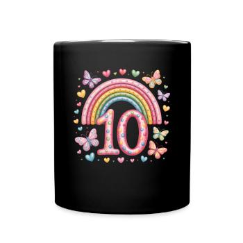Papillon arc-en-ciel 10e anniversaire fille - Mug uni - noir - Devant