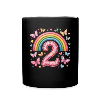 Papillon arc-en-ciel 2e anniversaire fille - Mug uni - noir - Devant