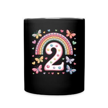 Papillon arc-en-ciel 2e anniversaire fille - Mug uni - noir - Devant