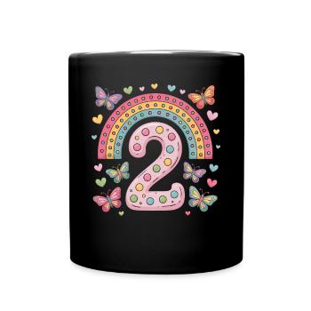 Papillon arc-en-ciel 2e anniversaire fille - Mug uni - noir - Devant