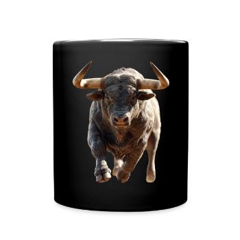Stier Bulle Ochse Rind Bauernhof Kuh Taurus Bullen - Tasse einfarbig - Schwarz - Vorne