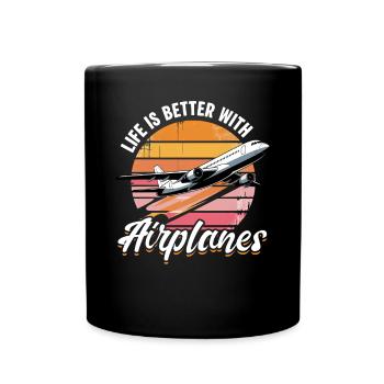 Airplane Kids Travel Pilot Toddler - Full Colour Mug - black - Front