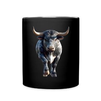Stier Bulle Ochse Rind Bauernhof Kuh Taurus Bullen - Tasse einfarbig - Schwarz - Vorne