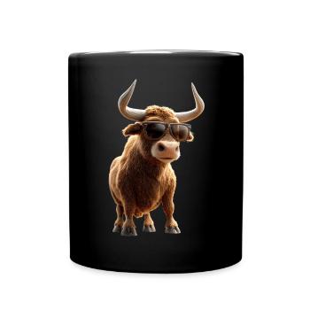 Stier Bulle Ochse Rind Bauernhof Kuh Taurus Bullen - Tasse einfarbig - Schwarz - Vorne