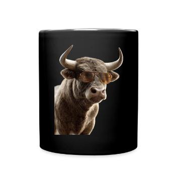 Stier Bulle Ochse Rind Bauernhof Kuh Taurus Bullen - Tasse einfarbig - Schwarz - Vorne